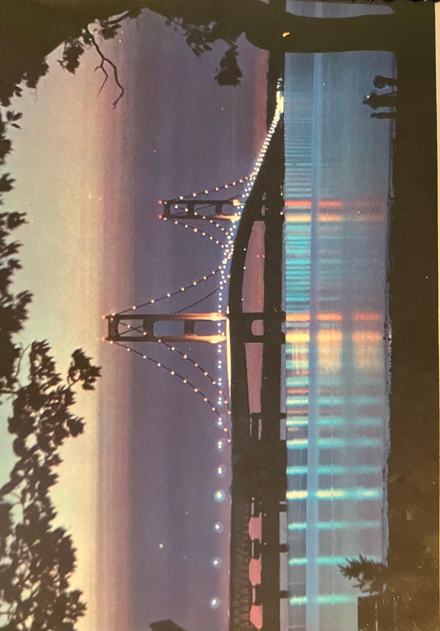 Mackinac Bridge, Deep Purple - Photo by L. H. Tuttle - Vintage Postcard