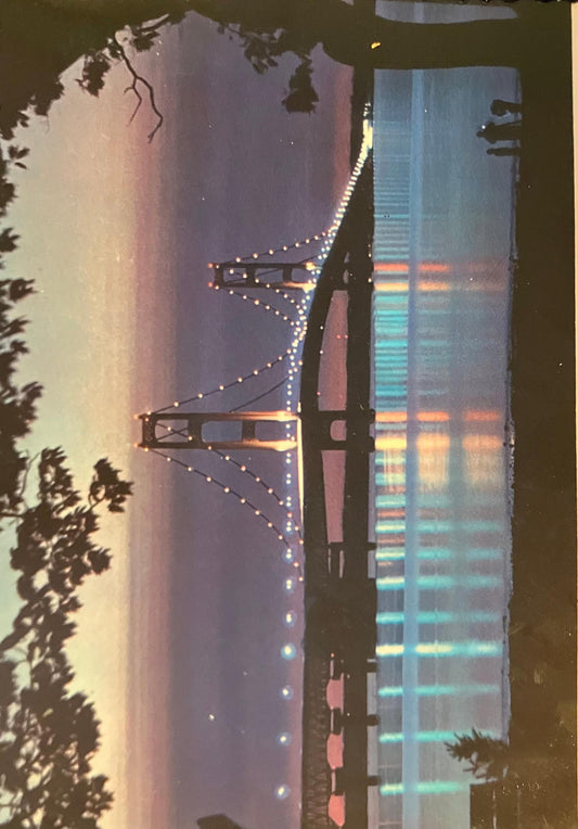 Mackinac Bridge, Deep Purple - Photo by L. H. Tuttle - Vintage Postcard