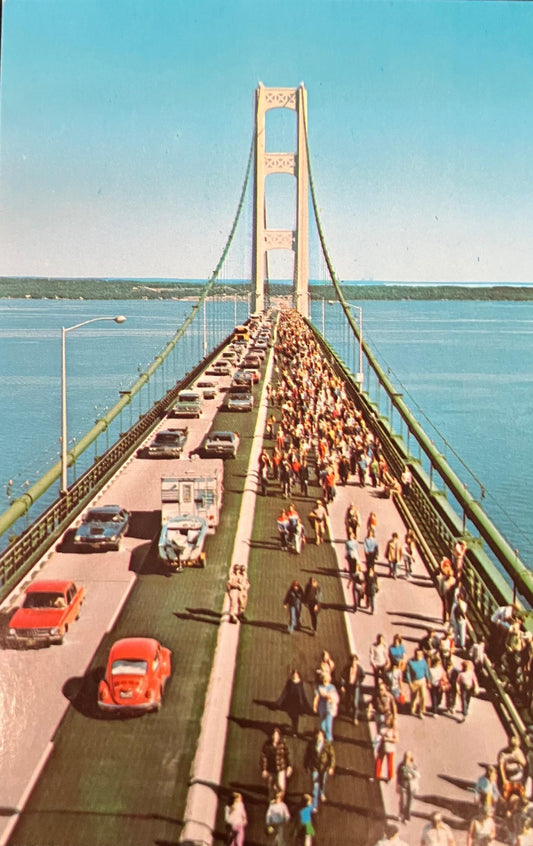 Labor Day on the Mackinac Bridge, Michigan - Vintage Postcard