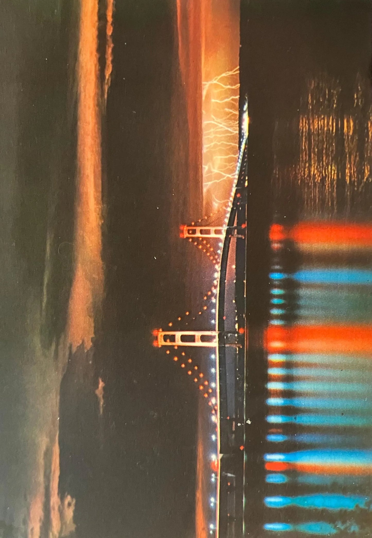 Mackinac Bridge and Lightning, Michigan - Photo by John Penrod - Vintage Postcard