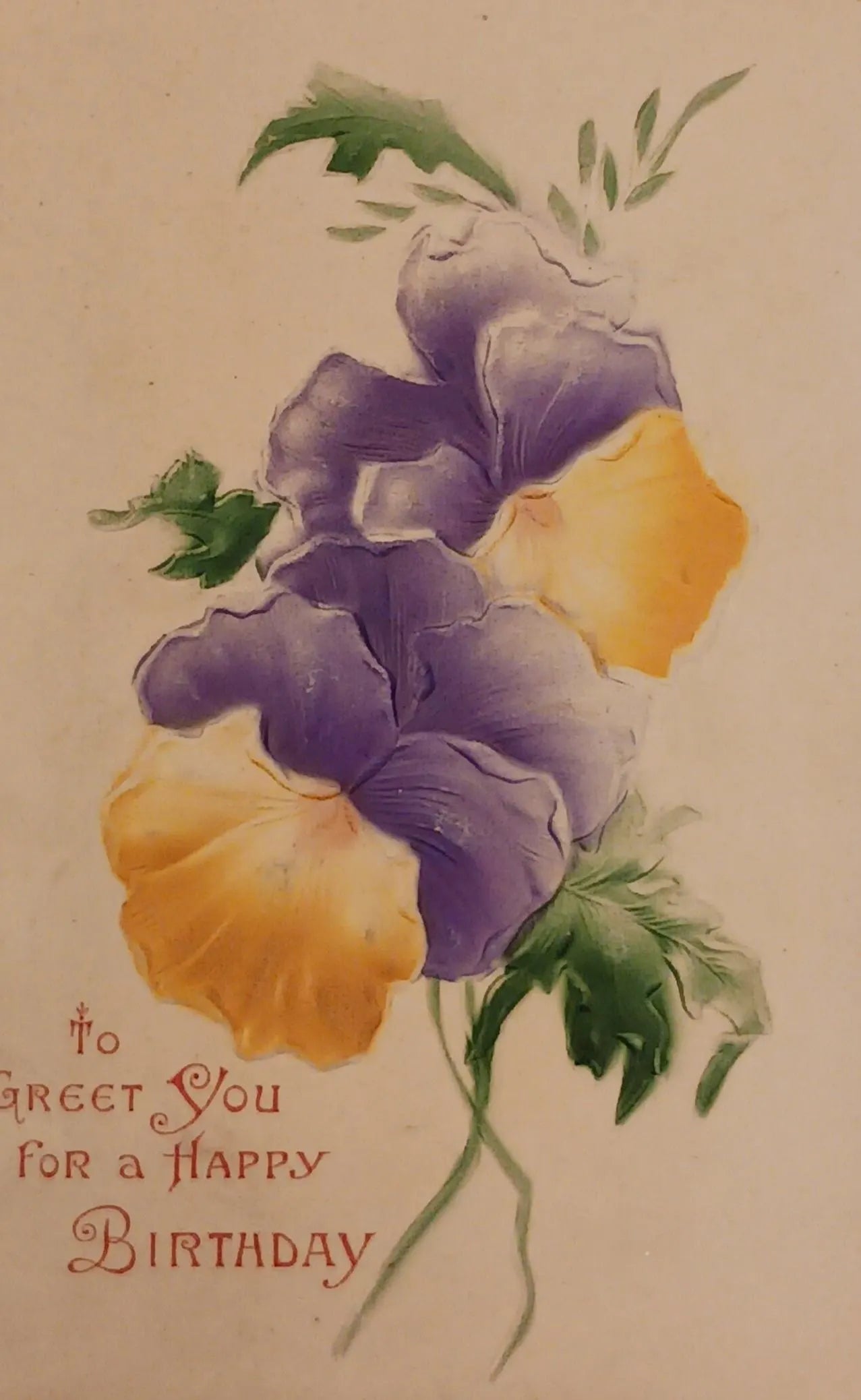 Birthday Greeting Post Card - Classic !910 Embossed with Pansies - Vintage Davidson Bros. - 1900-1910 -