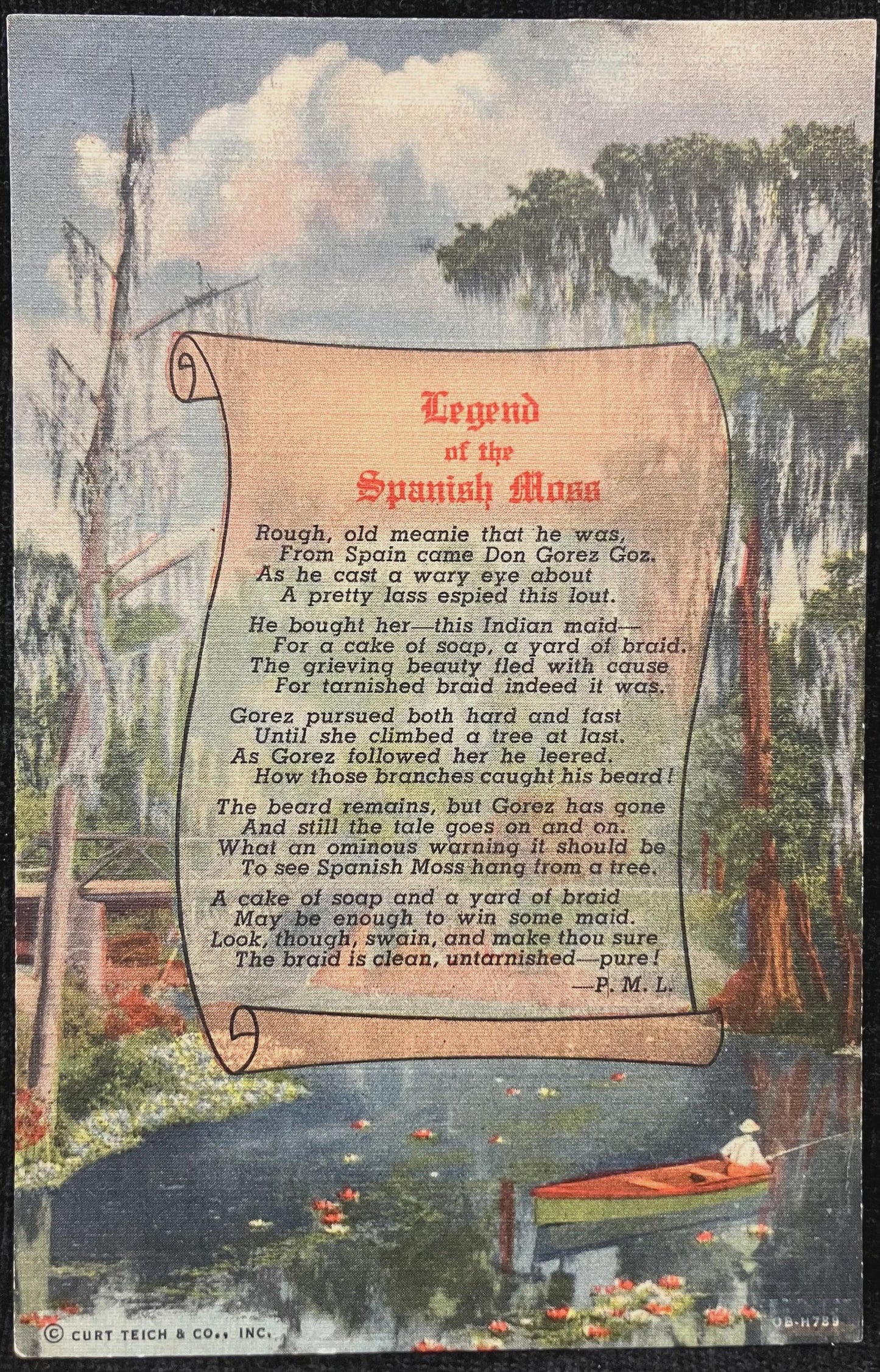Legend of the Spanish Moss by P. M. L. - Curt Teich & Co. Inc. - Florida - Vintage History Postcard