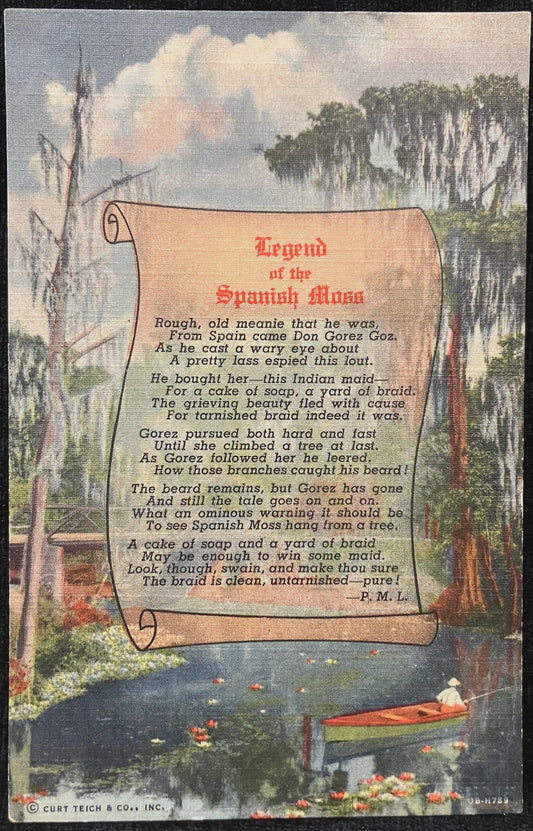 Legend of the Spanish Moss by P. M. L. - Curt Teich & Co. Inc. - Florida - Vintage History Postcard