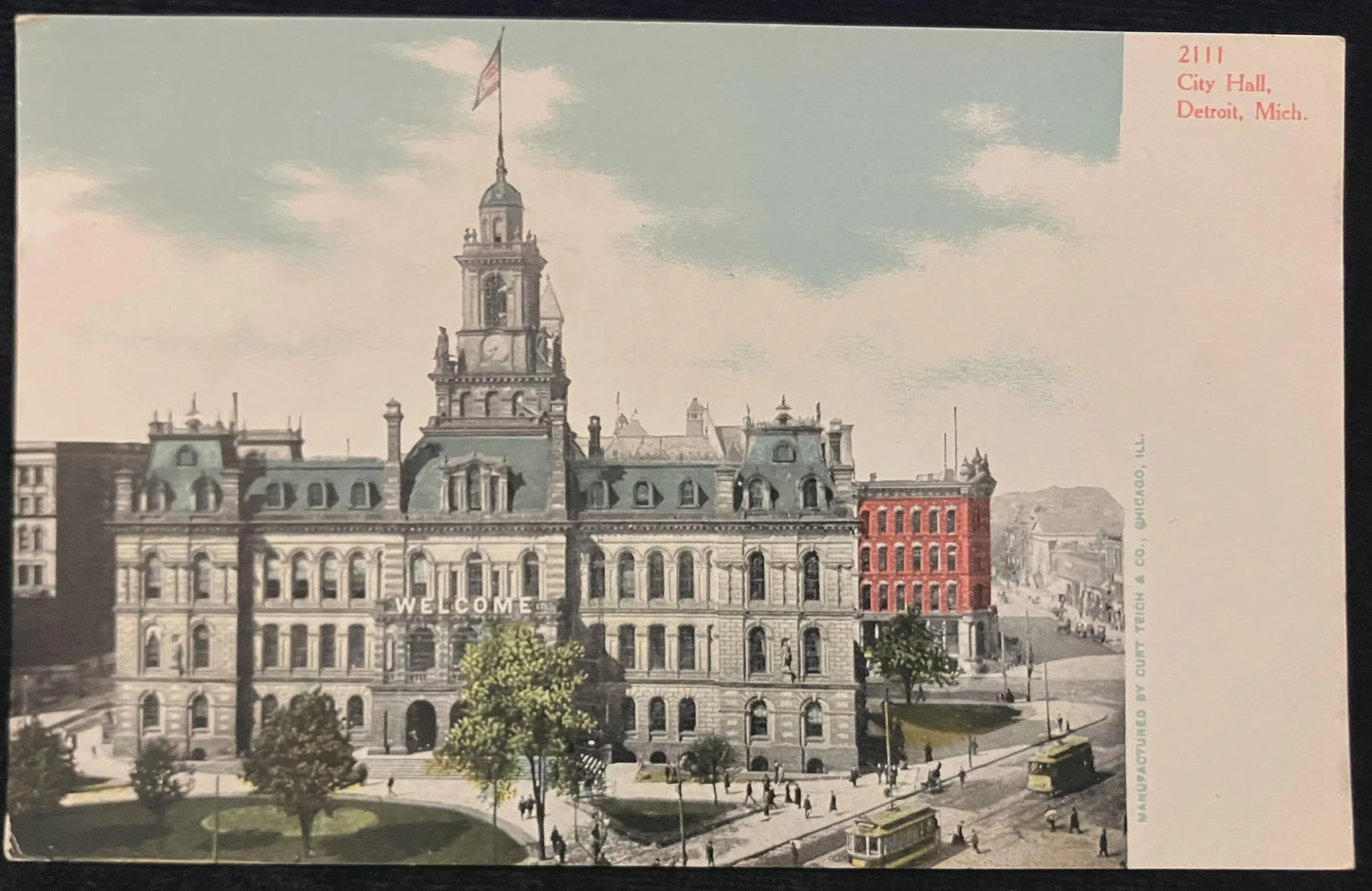 City Hall, Detroit, Michigan - Manufactured by Curt Teich & Co. - Pre 1906 Vintage Postcard