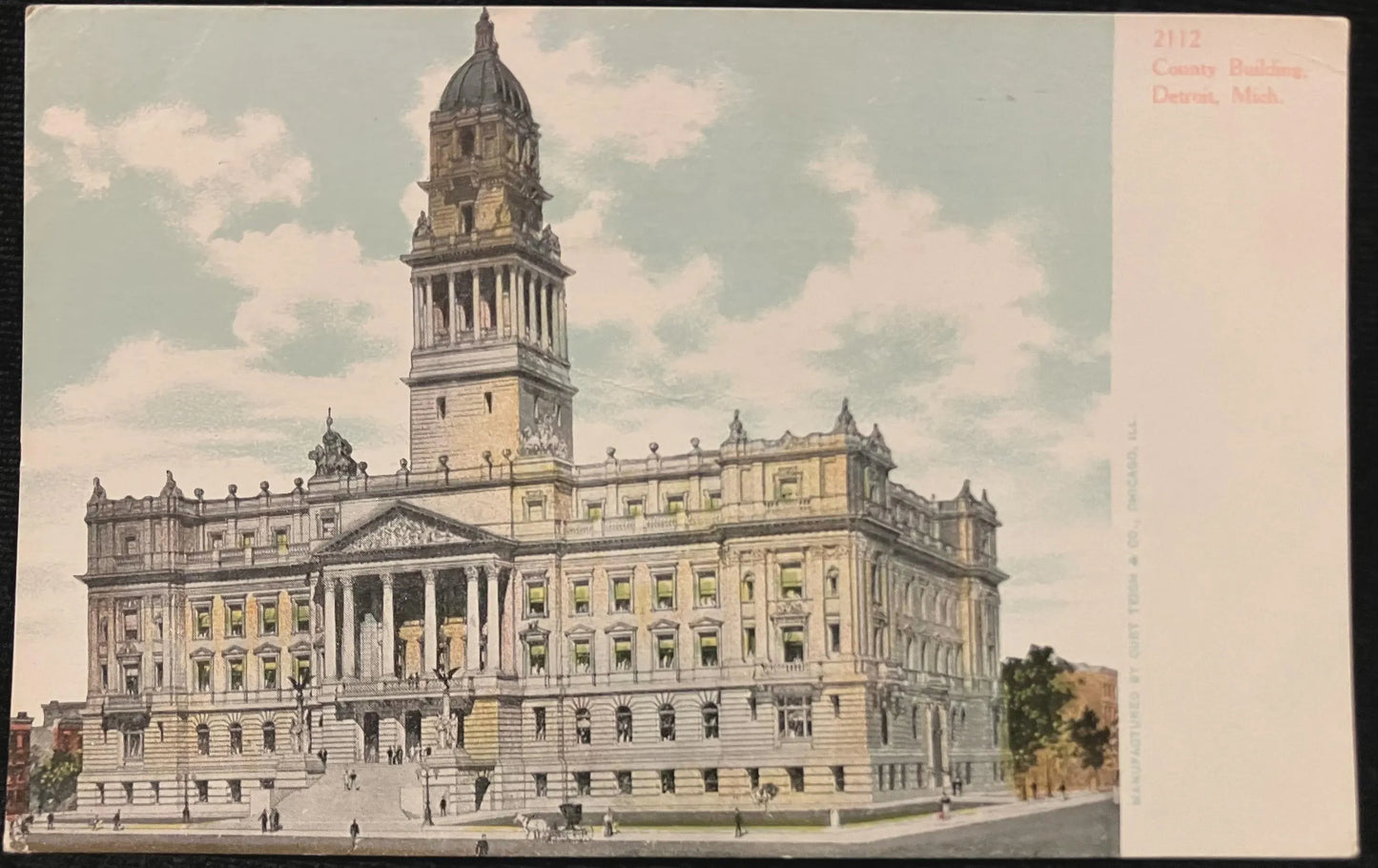 County Building, Detroit, Michigan - Manufactured by Curt Teich & Co. - Pre 1906 Vintage Postcard