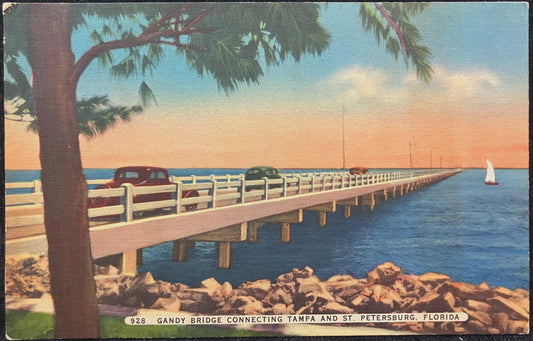 Gandy Bridge Connecting Tampa and St. Petersburg, Florida - Vintage Bridge Postcard