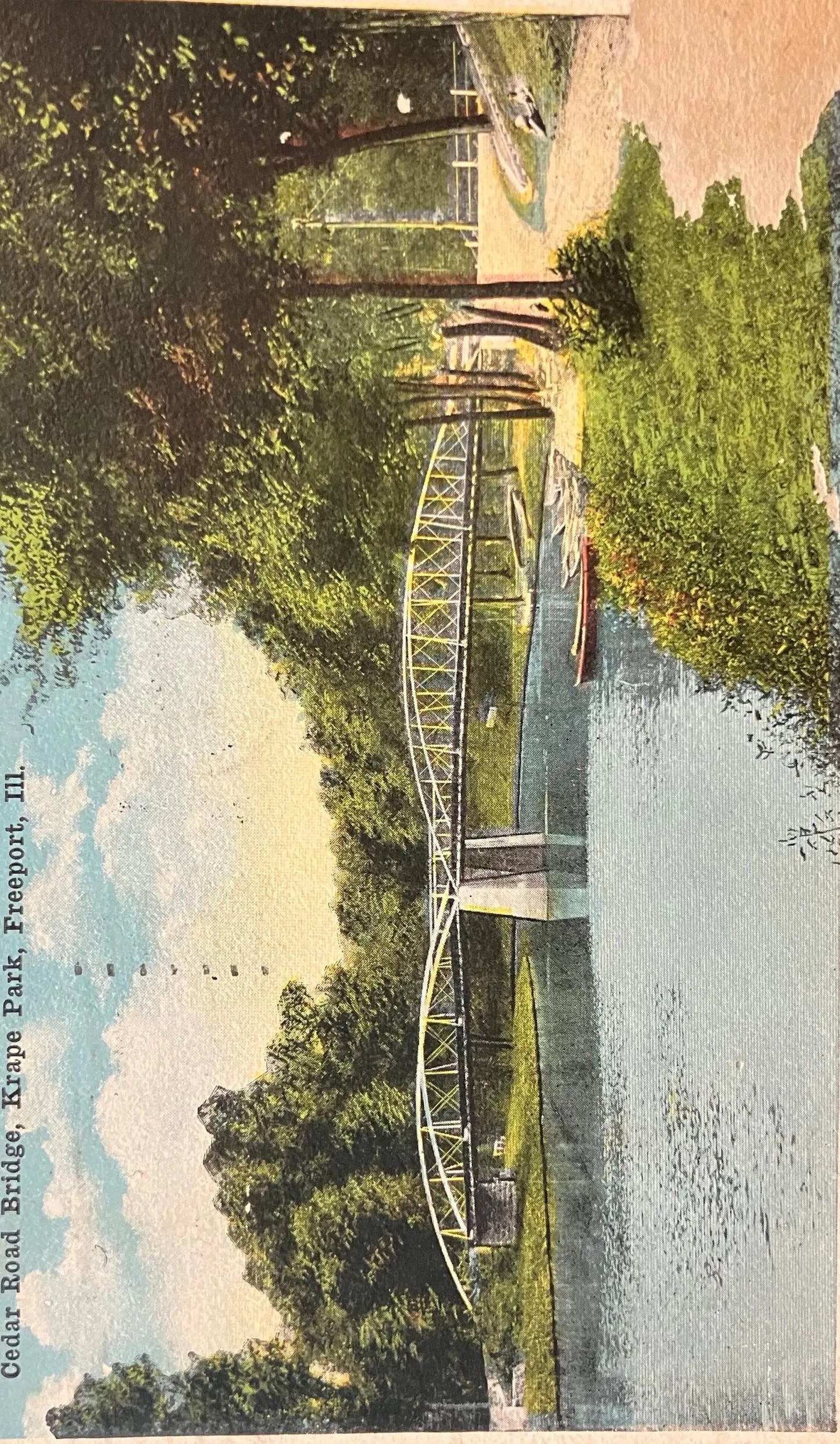 Cedar Road Bridge, Krape Park, Freeport, Illinois - Vintage Bridge Postcard