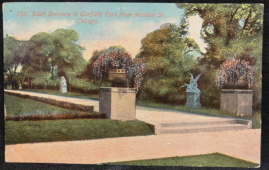 South Entrance to Garfield Park from Madison St., Chicago, Illinois - Vintage Park Postcard