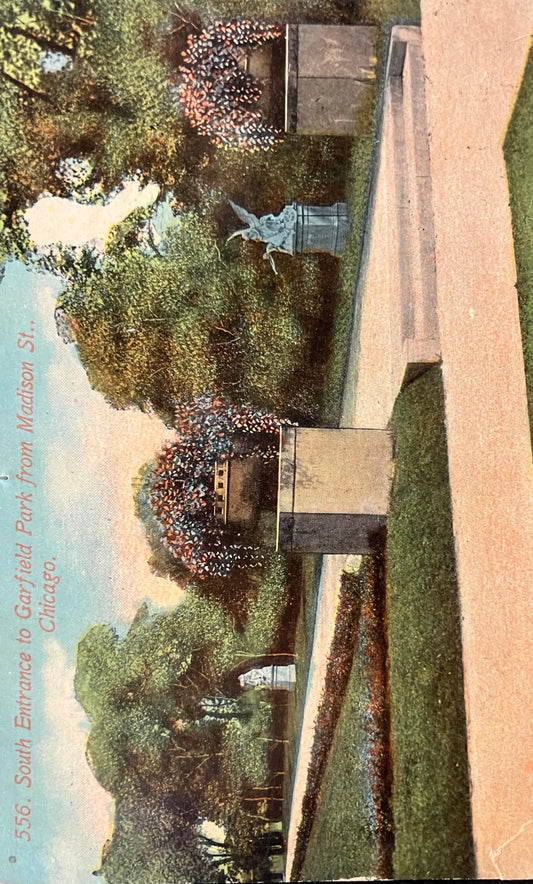 South Entrance to Garfield Park from Madison St., Chicago, Illinois - Vintage Park Postcard