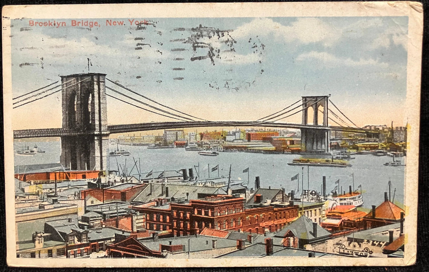 Brooklyn Bridge, New York City - Vintage 1910s Bridge Postcard