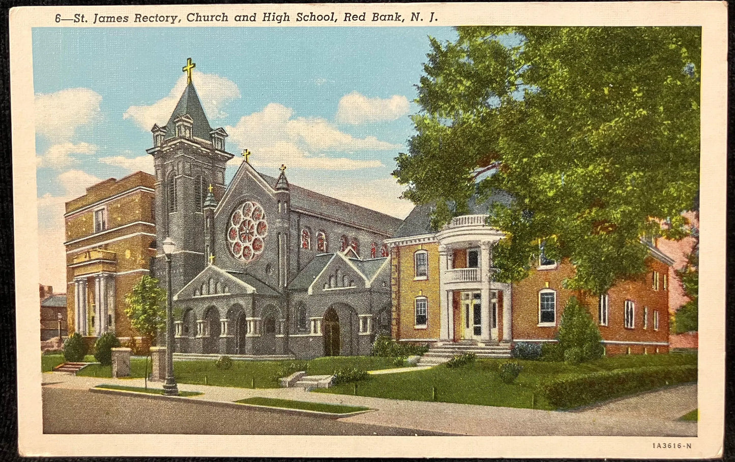 St. James Rectory, Church and High School, Red Bank, New Jersey - Vintage Church Postcard