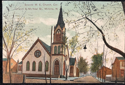 Second Methodist Episcopal Church, Cor. Church McNeal St., Millville, New Jersey - Made in Germany - Vintage Church Postcard