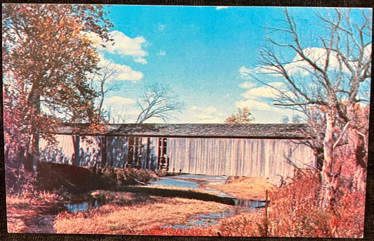 Adams Bridge in Parke County, Indiana - Photo: Mitchell - Vintage Covered Bridge Postcard