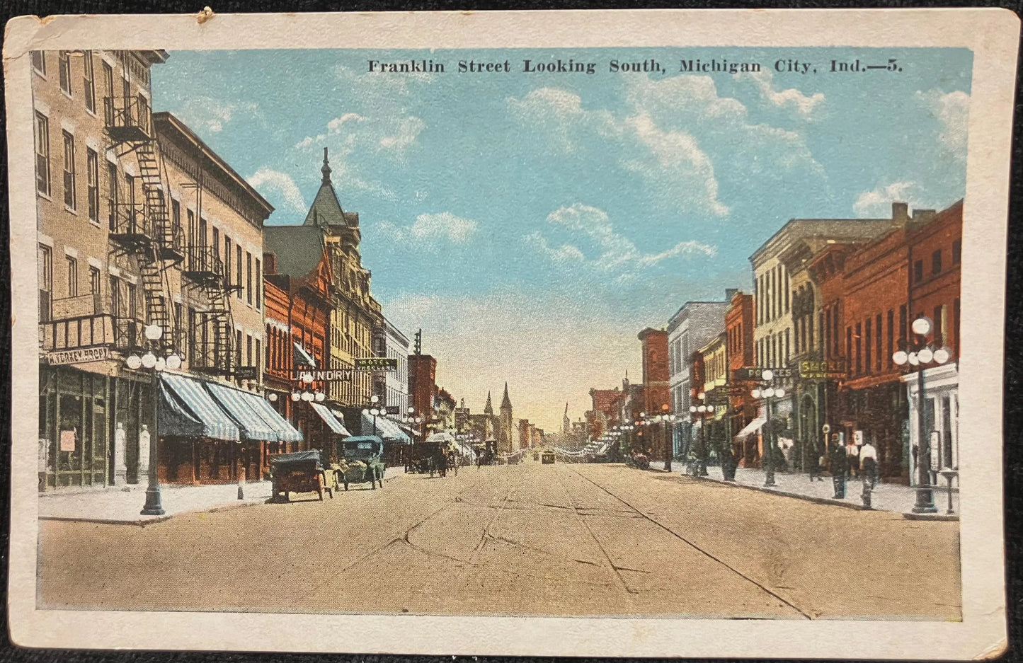Franklin Street Looking South, Michigan City, Indiana - Vintage Postcard