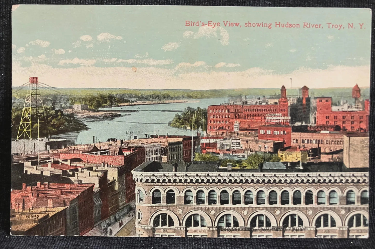 Bird's-Eye View, showing Hudson River, Troy, New York - Vintage Postcard