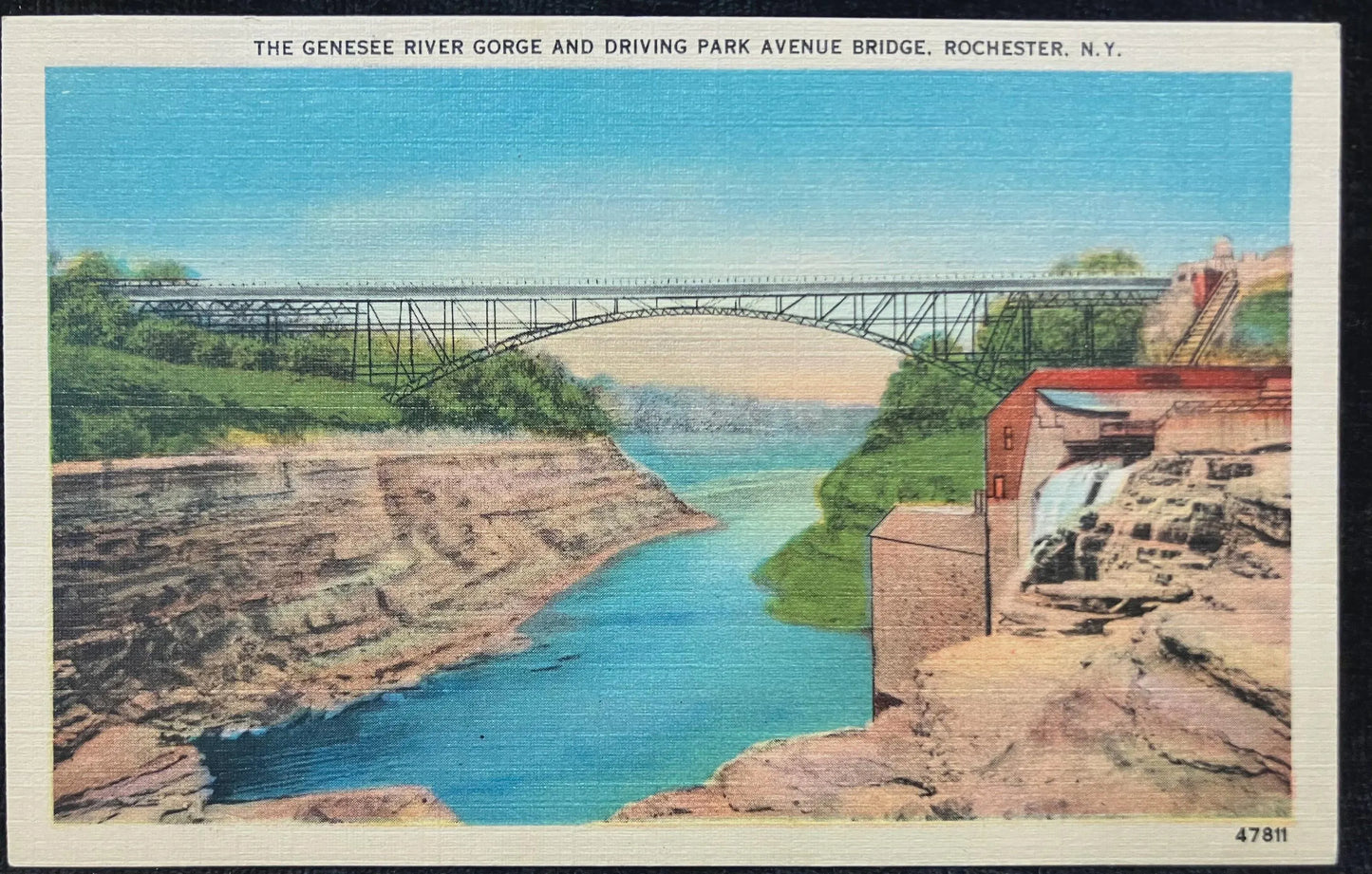 The Genesee River Gorge and Driving Park Avenue Bridge, Rochester, New York - Vintage Postcard