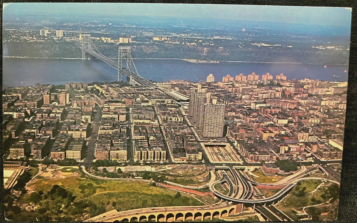 George Washington Bridge and Hudson River connecting New York and New Jersey - Vintage Postcard