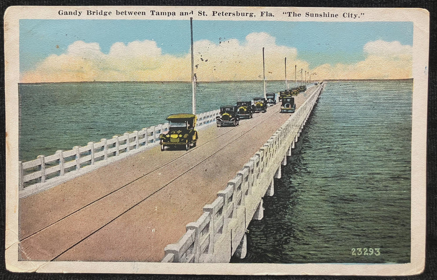 Gandy Bridge Between Tampa and St. Petersburg, Florida - “The Sunshine City.” - Vintage 1920s Bridge Postcard