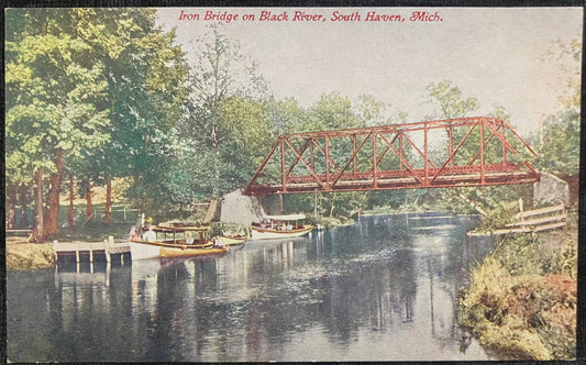 Iron Bridge on Black River, South Haven, Michigan - Vintage Bridge Postcard