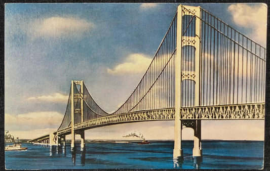 The Mackinac Bridge - Michigan - Designed by Dr. D. B. Steinman- Vintage Bridge Postcard
