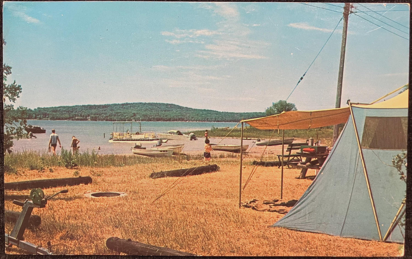 Camping in Young State Park, Near Boyne City, Michigan - Photo: Thomas H. Avery - Vintage State Park Postcard