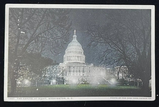 The Capitol at Night, Washington, D.C., Maryland - Vintage 1910s Postcard