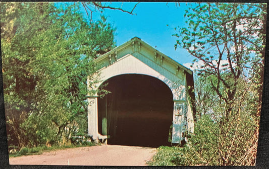 Forsythe Mill Covered Bridge in Rush County, Indiana - Color: F. Mitchell - Vintage Covered Bridge Postcard