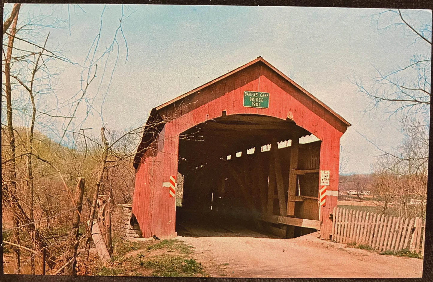 Hillis or Baker’s Camp Bridge - Indiana - Photo: Floyd Mitchell - Vintage Covered Bridge Postcard