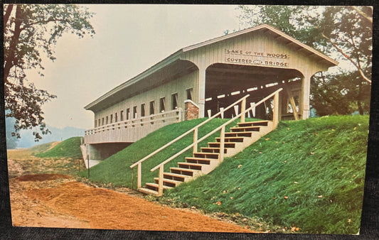 Illinois Covered Bridge over Sangamon River at Lake of Woods State Park - Photo: Alice Dillon - Vintage Covered Bridge Postcard