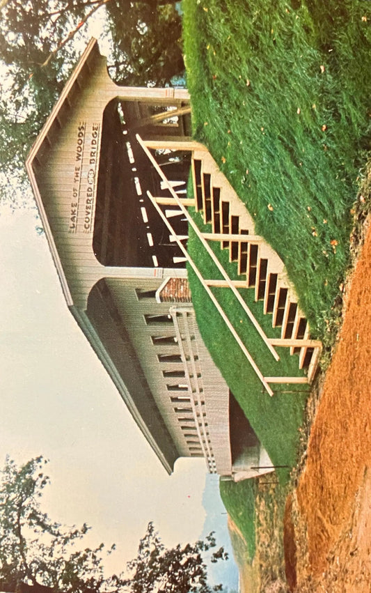 Illinois Covered Bridge over Sangamon River at Lake of Woods State Park - Photo: Alice Dillon - Vintage Covered Bridge Postcard