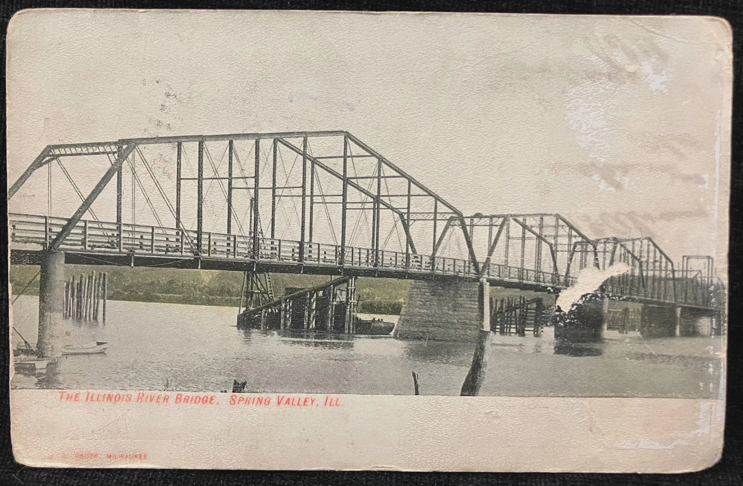 The Illinois River Bridge, Spring Valley, Illinois - E. C. Kropp, Milwaukee - Vintage Bridge Postcard