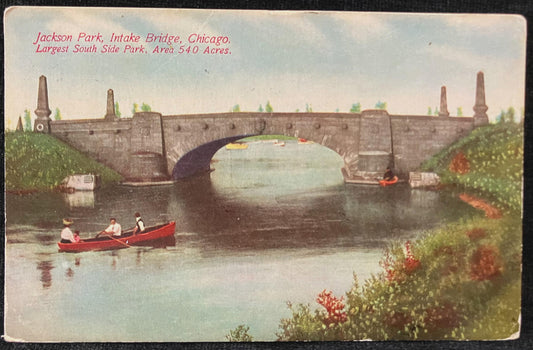 Jackson Park, Intake Bridge, Chicago, Illinois - Largest South Side Park, Area 540 Acres. - Vintage Park Postcard
