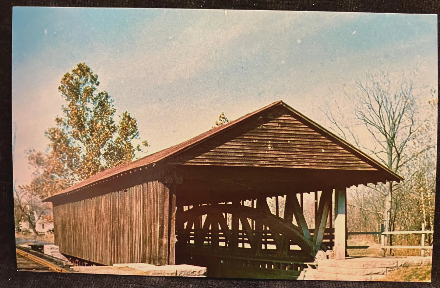 Duck Creek Aqueduct in Franklin County, Indiana - Vintage Covered Bridge Postcard