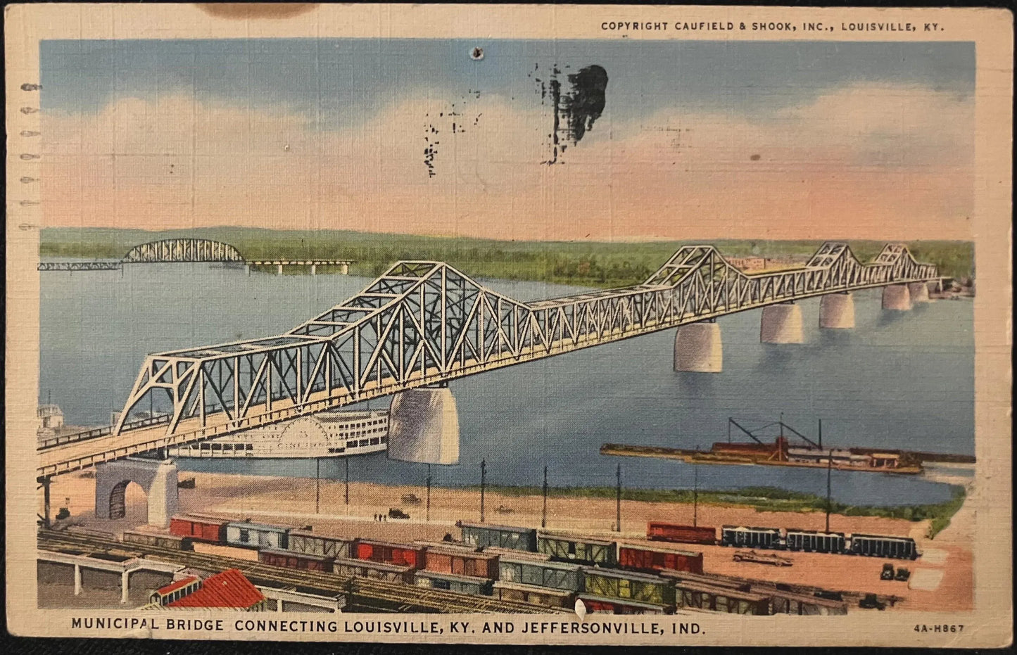 Municipal Bridge Connecting Louisville, Kentucky and Jeffersonville, Indiana - Bridge Postcard