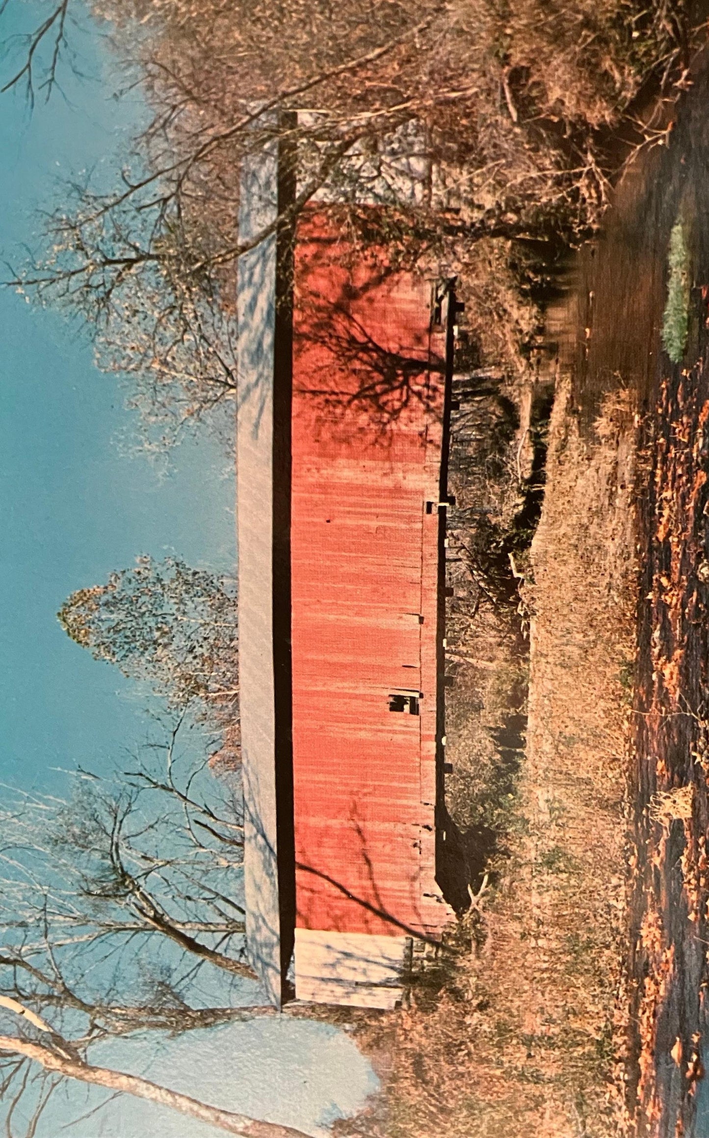 Big Rocky Fork Covered Bridge near Mansfield, Indiana - Vintage Covered Bridge Postcard