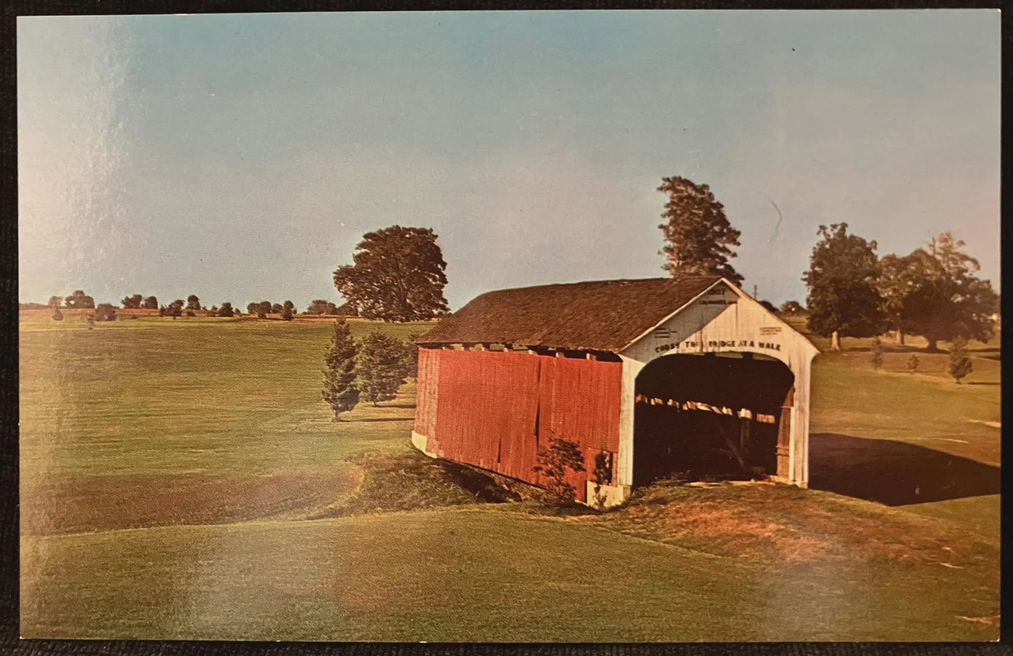 Catlin Bridge over Sunderland Creek in Parke County, Indiana - Photo by John V. Pontiere Jr. - Vintage Covered Bridge Postcard