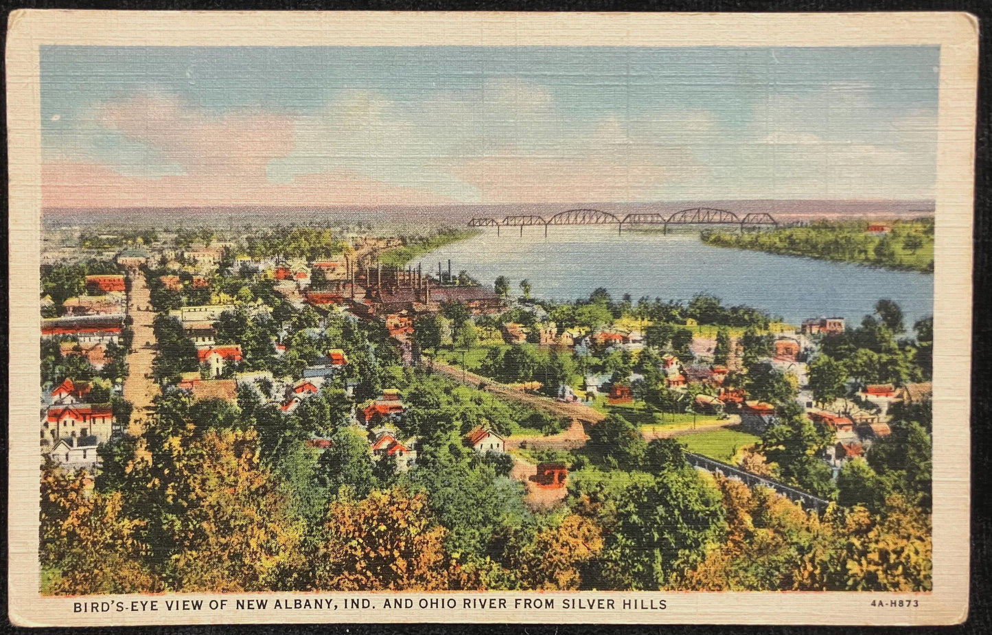 Bird's Eye View of New Albany, Indiana and Ohio River from Silver Hills - Vintage Postcard