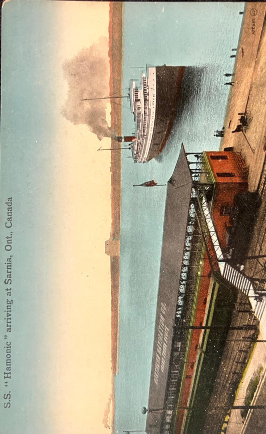 S.S. “Harmonic” arriving at Sarina, Ontario, Canada - Vintage Postcard