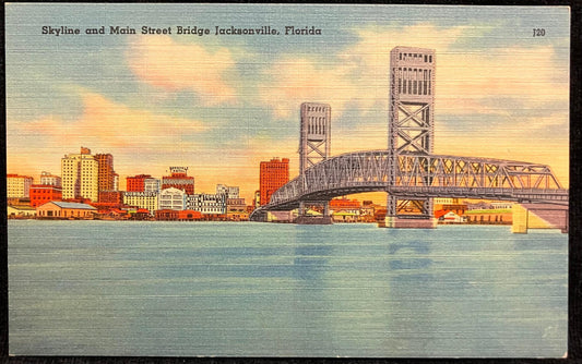 Skyline and Main Street Bridge Jacksonville, Florida - Vintage Postcard