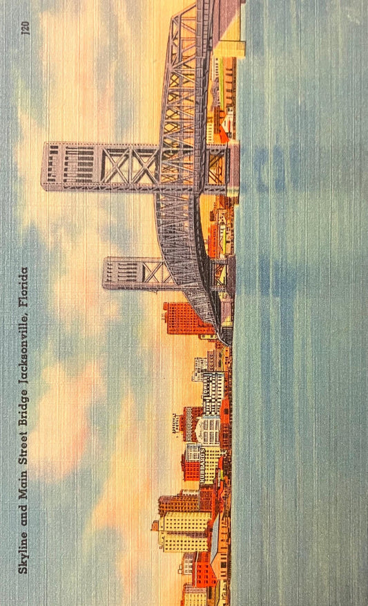 Skyline and Main Street Bridge Jacksonville, Florida - Vintage Postcard