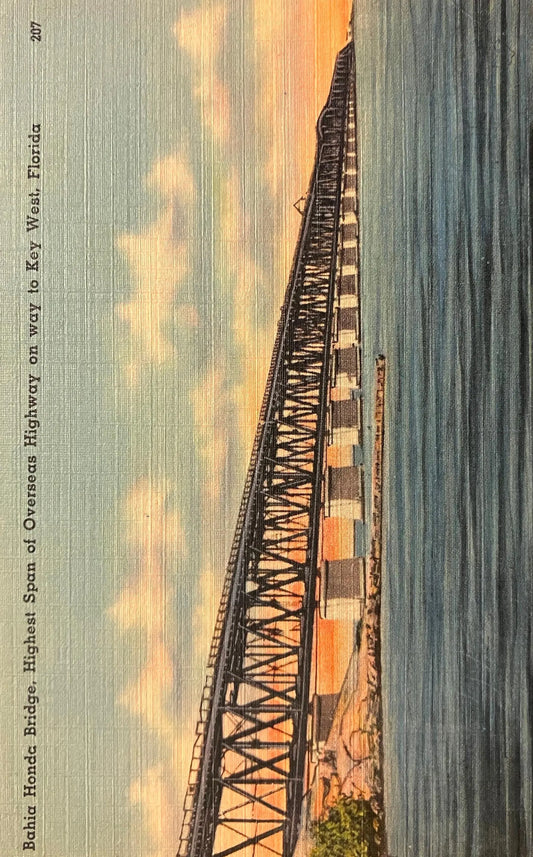 Bahia Honda Bridge, Highest Span of Overseas Highway on the way to Key West, Florida - Vintage Postcard
