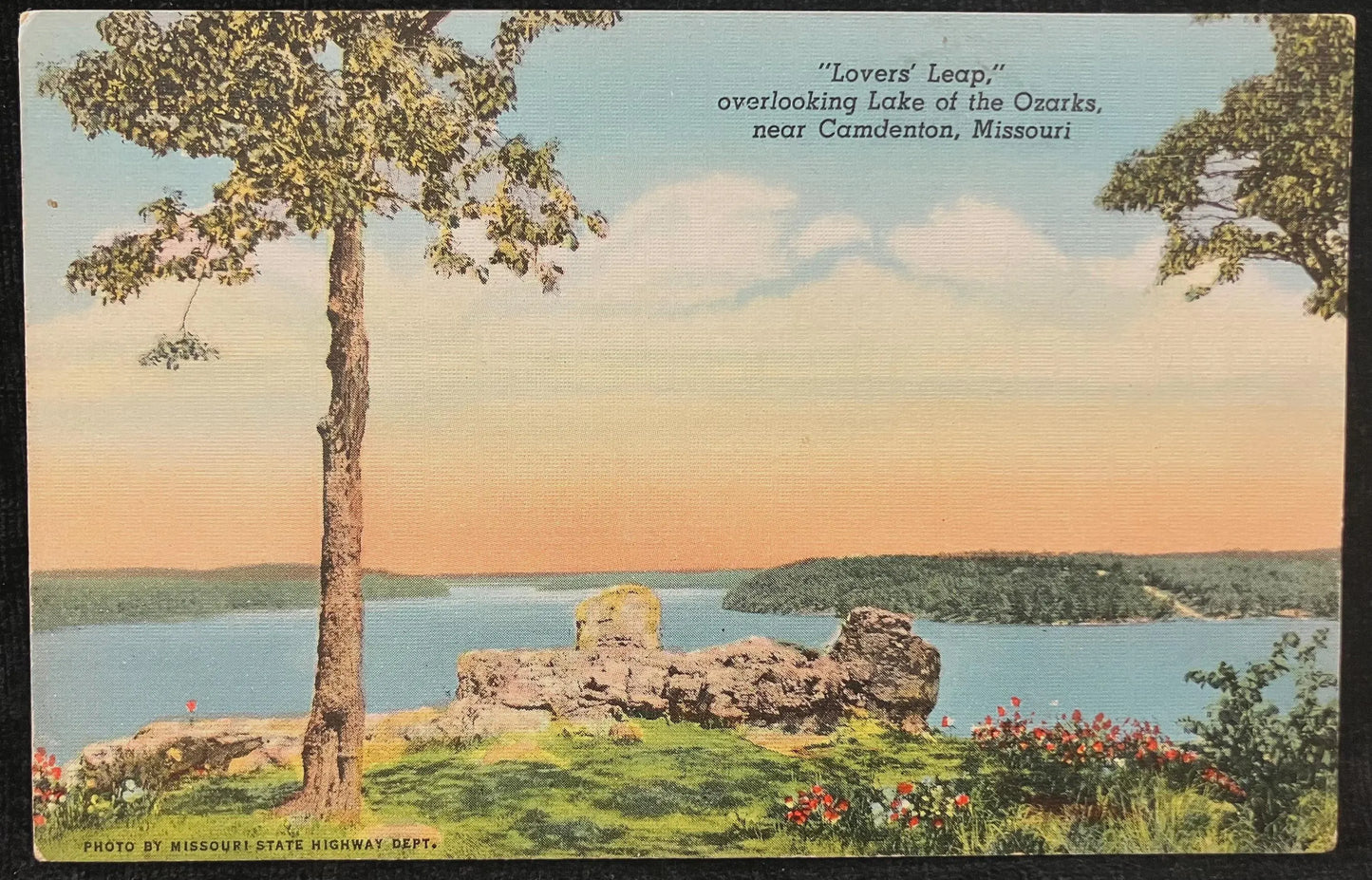 Lovers’ Leap, overlooking Lake of the Ozarks, near Camdenton, Missouri - Photo by Missouri State Highway Dept. - Vintage Postcard
