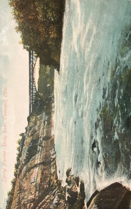Spring Freshet - Rocky River, Cleveland, Ohio - Made in Germany - Vintage Postcard
