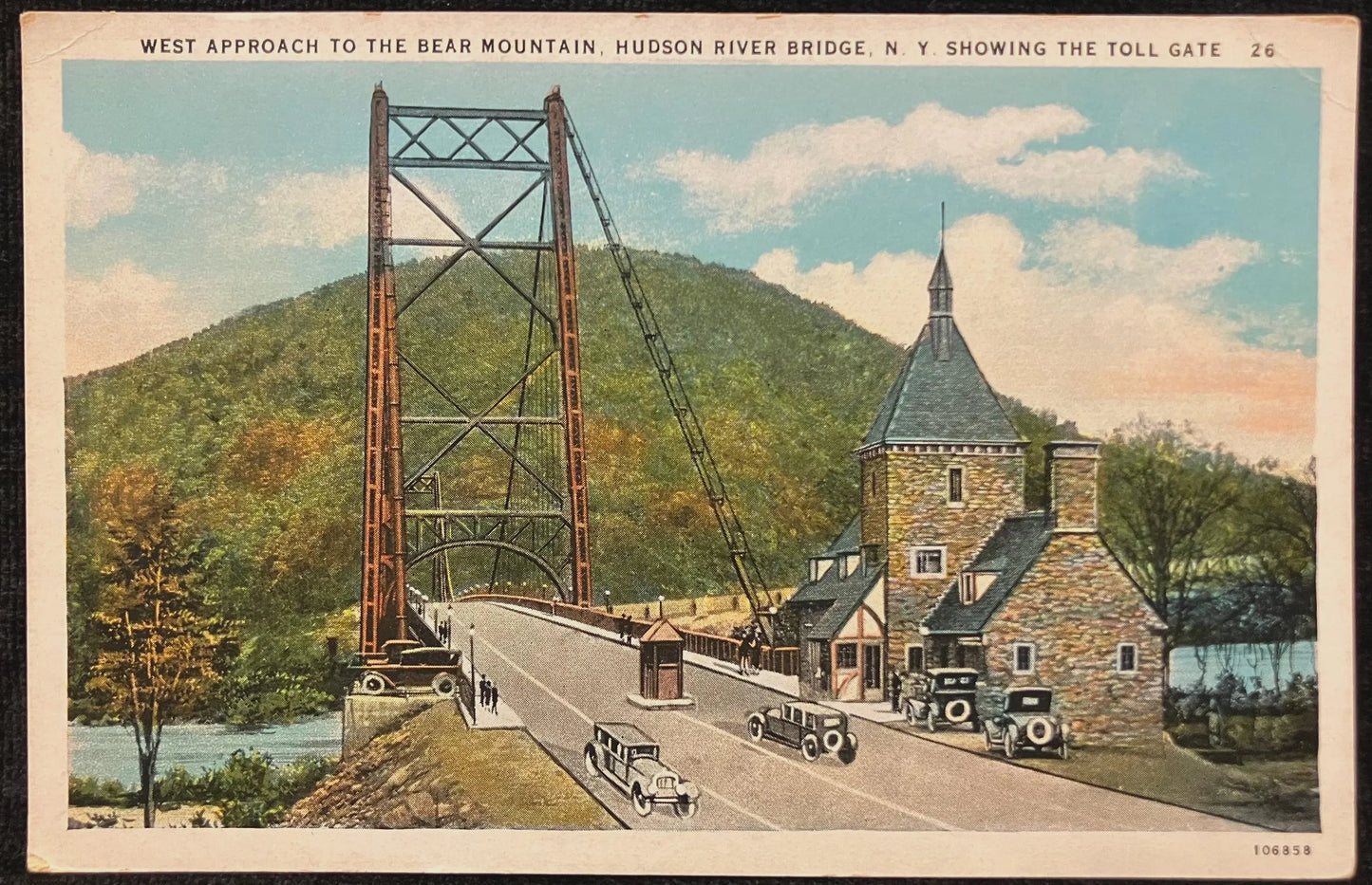 West Approach to the Bear Mountain, Hudson River Bridge, New York - Showing the Toll Gate - Vintage Postcard