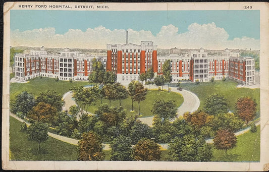 Henry Ford Hospital, Detroit, Michigan - Vintage Hospital Postcard