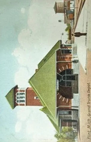 Grand Trunk Depot in Flint, Michigan - Vintage Postcard