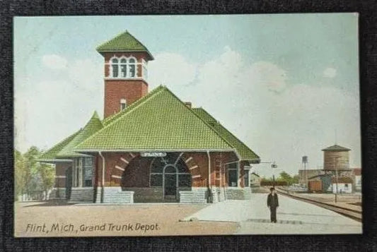 Grand Trunk Depot in Flint, Michigan - Vintage Postcard