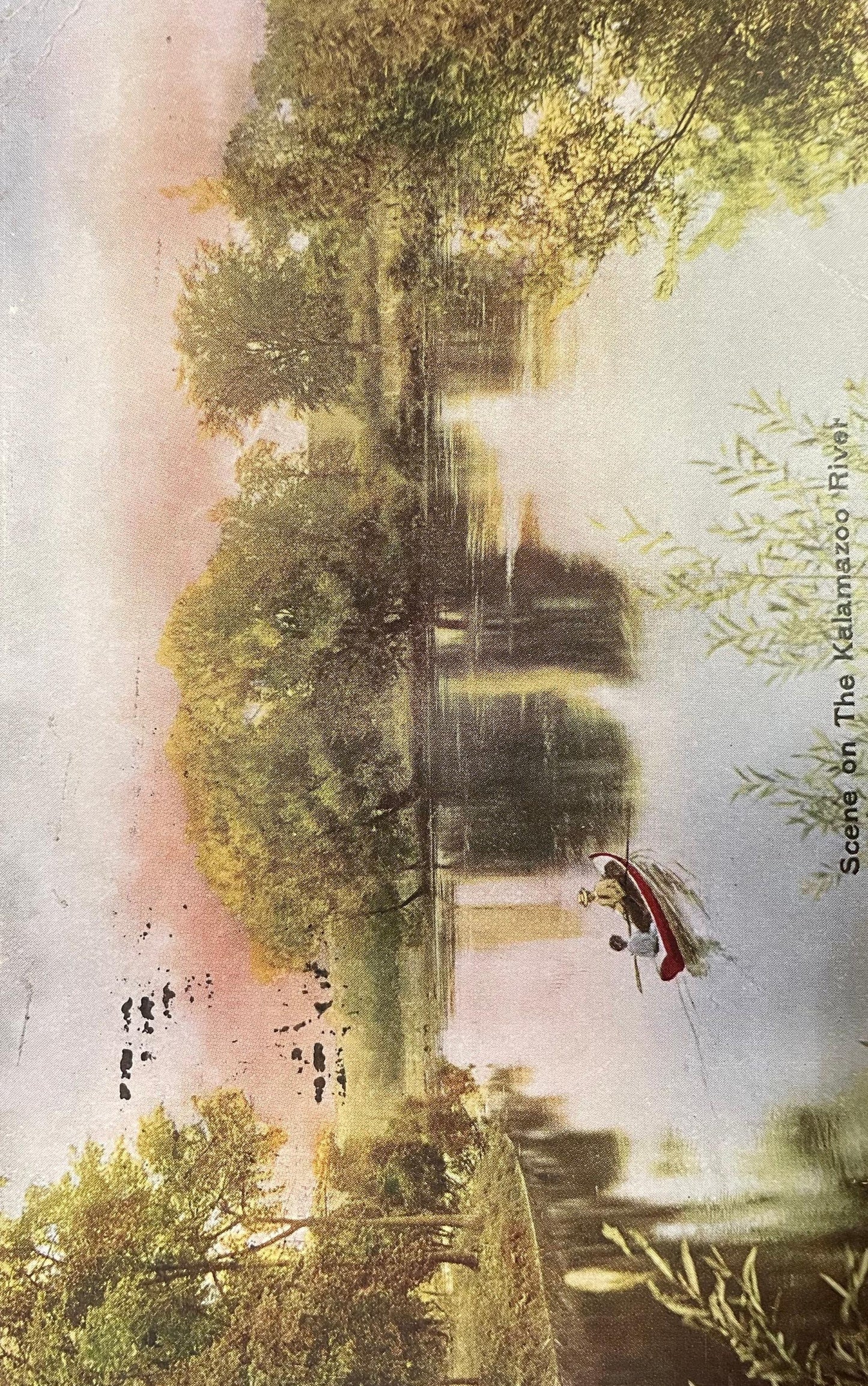 Scene on The Kalamazoo River, Kalamazoo, Michigan - Vintage Scenic Postcard