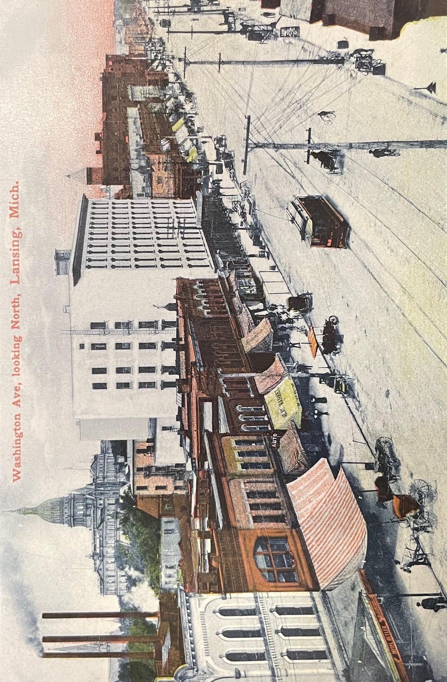 Washington Ave, looking North, Lansing, Michigan - Vintage Postcard