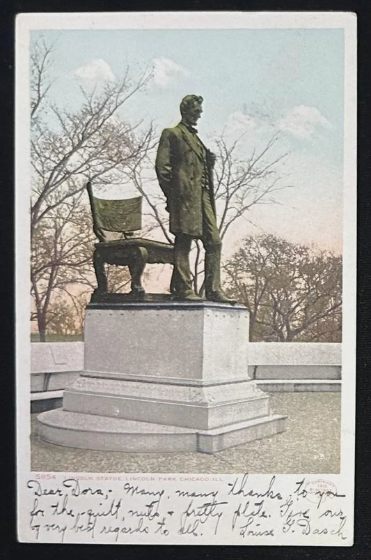 Lincoln Statue, Lincoln Park - Chicago, Illinois - Vintage Postcard